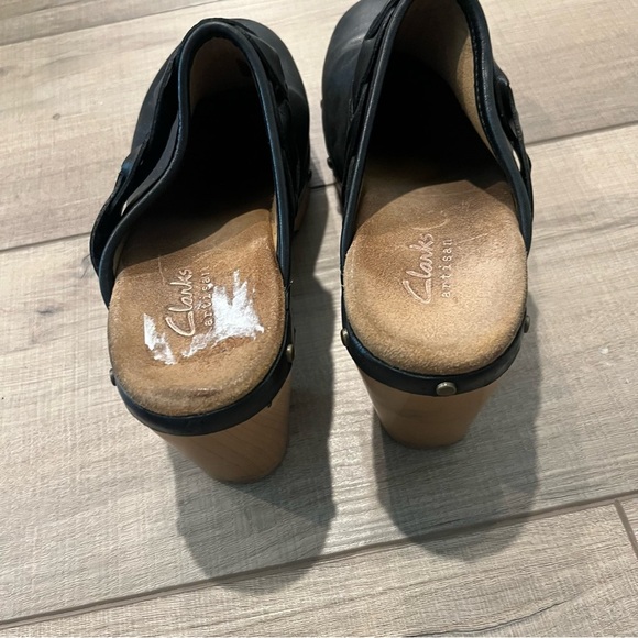 Clarks Artisan Ledella Meg Black Leather Heeled Platform Clogs Braid Studded 6 - Picture 4 of 5
